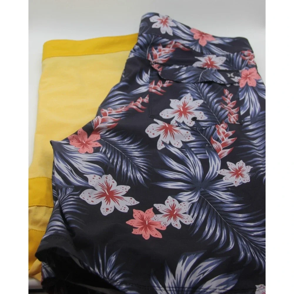 (2)Lot Mens Surf Board Shorts Swim Trunks 36 Hurley Floral Beach Phantom Yellow